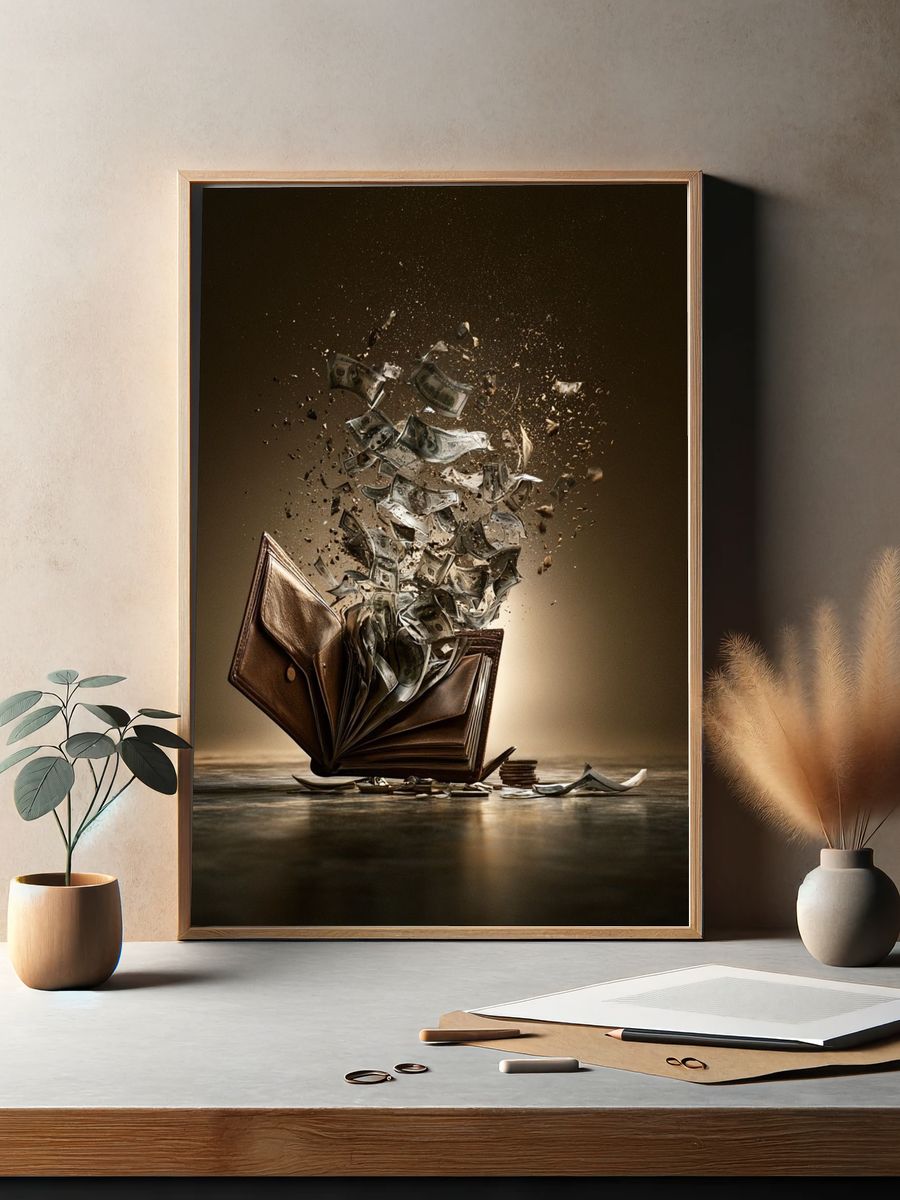 Exploding Money Book Surrealism Print. — room view 2