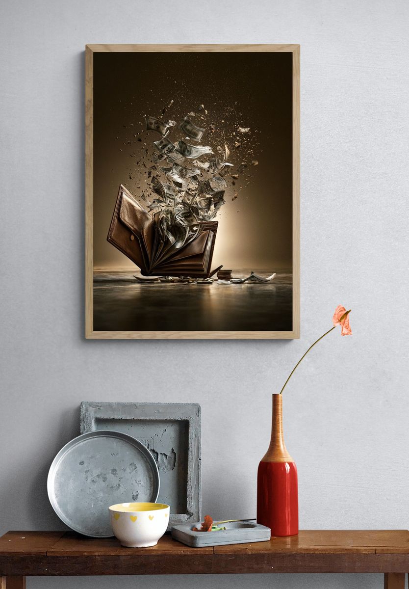 Exploding Money Book Surrealism Print. — room view 3