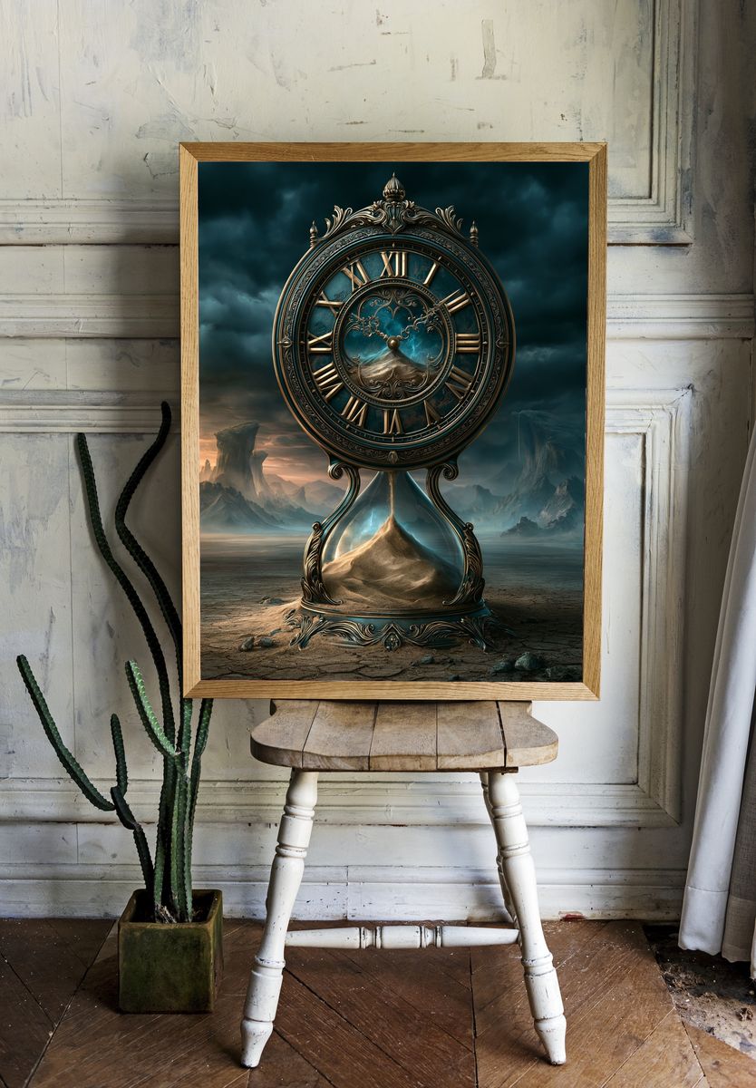 Hourglass Clock Surrealism Poster. room preview