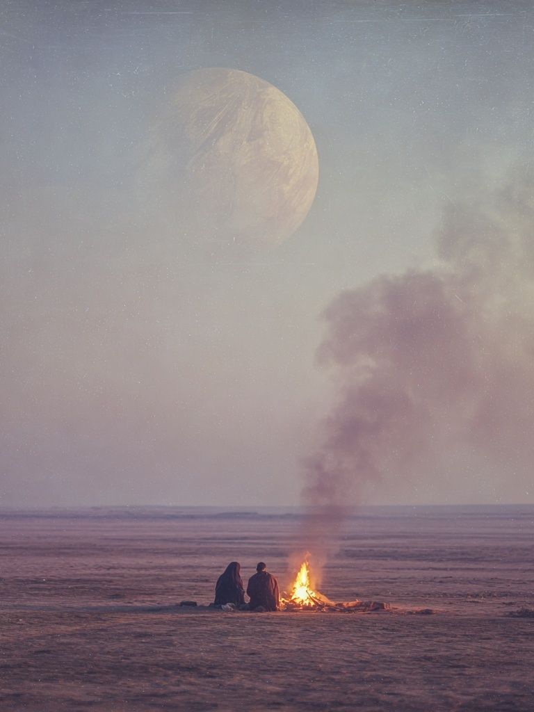 Moonlit Campfire Dreamscape Poster. poster — fine-art art