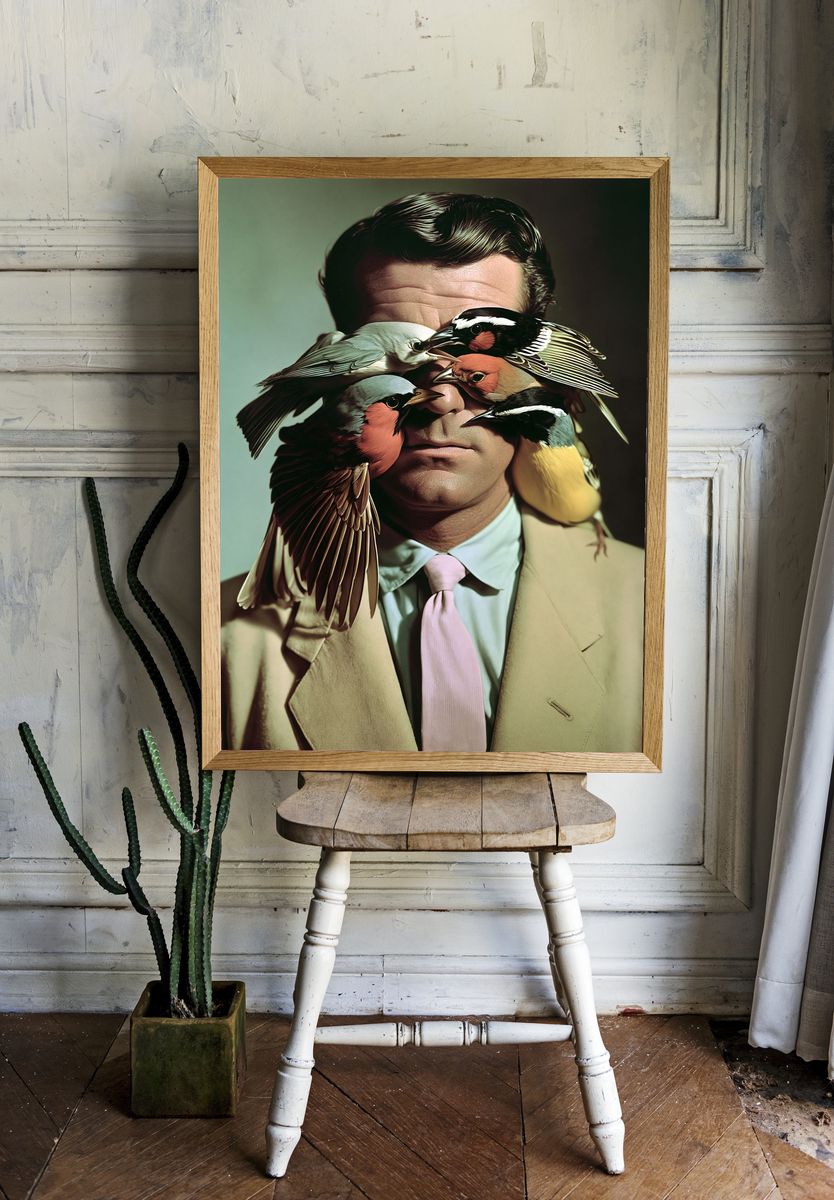 Surreal Bird Portrait Print. — room view 1