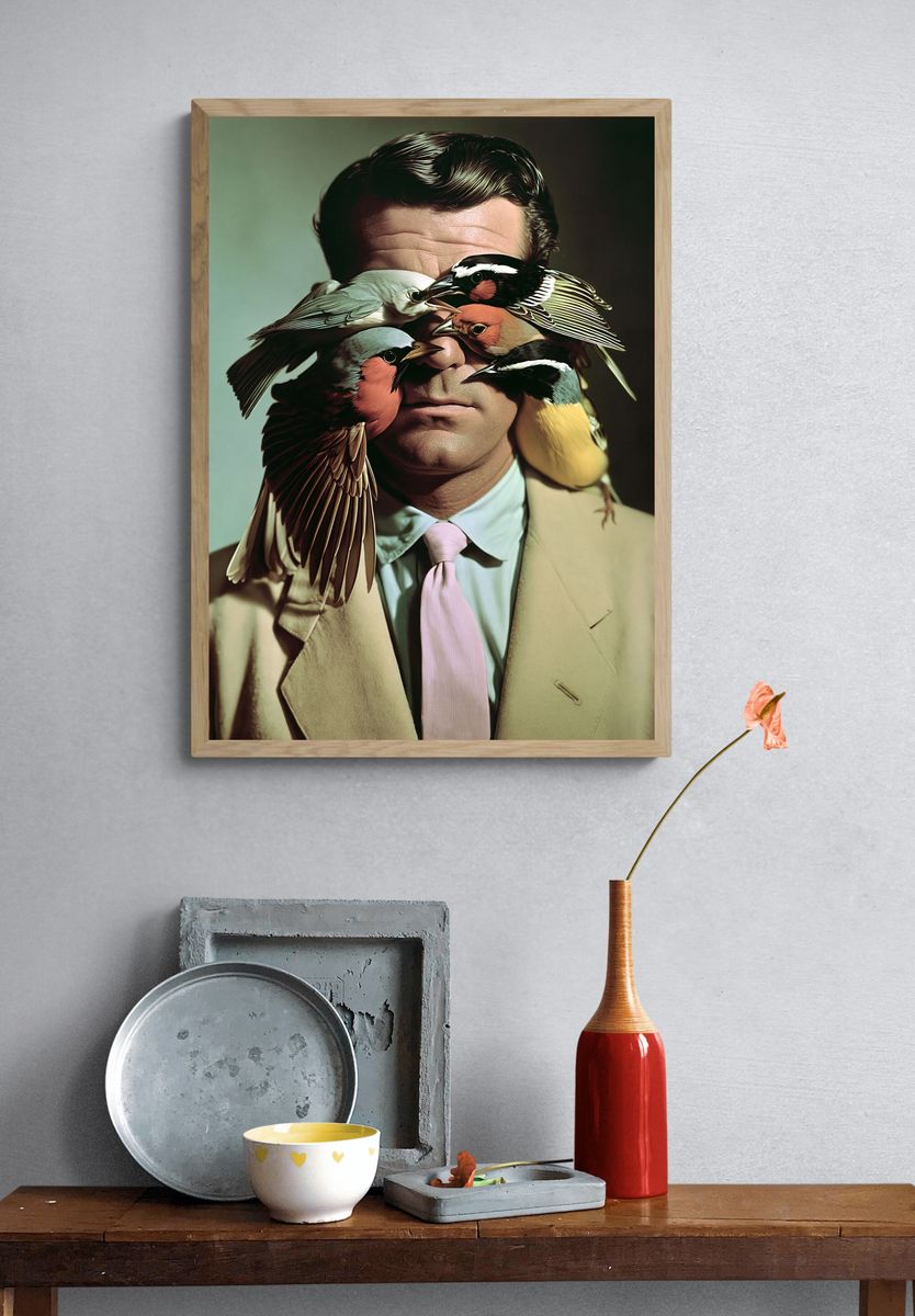 Surreal Bird Portrait Print. — room view 3