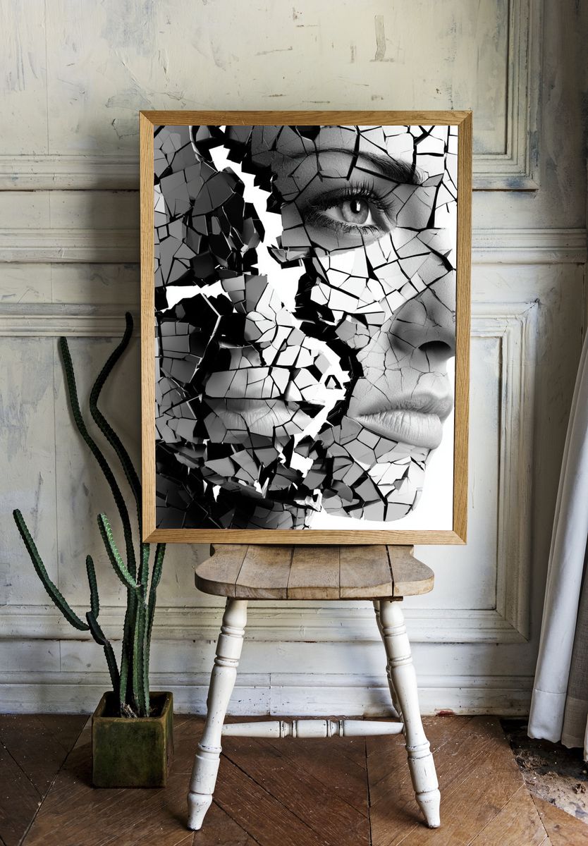 Shattered Face Surrealism Print. room preview