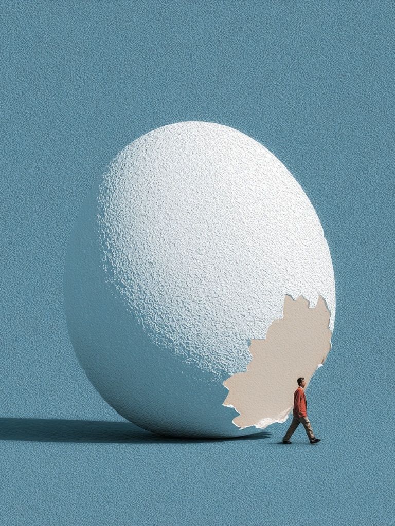 Egg and Figure Surrealism Print. poster detail