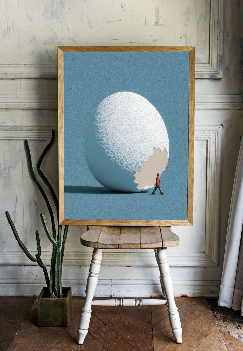 Egg and Figure Surrealism Print. — room view 1