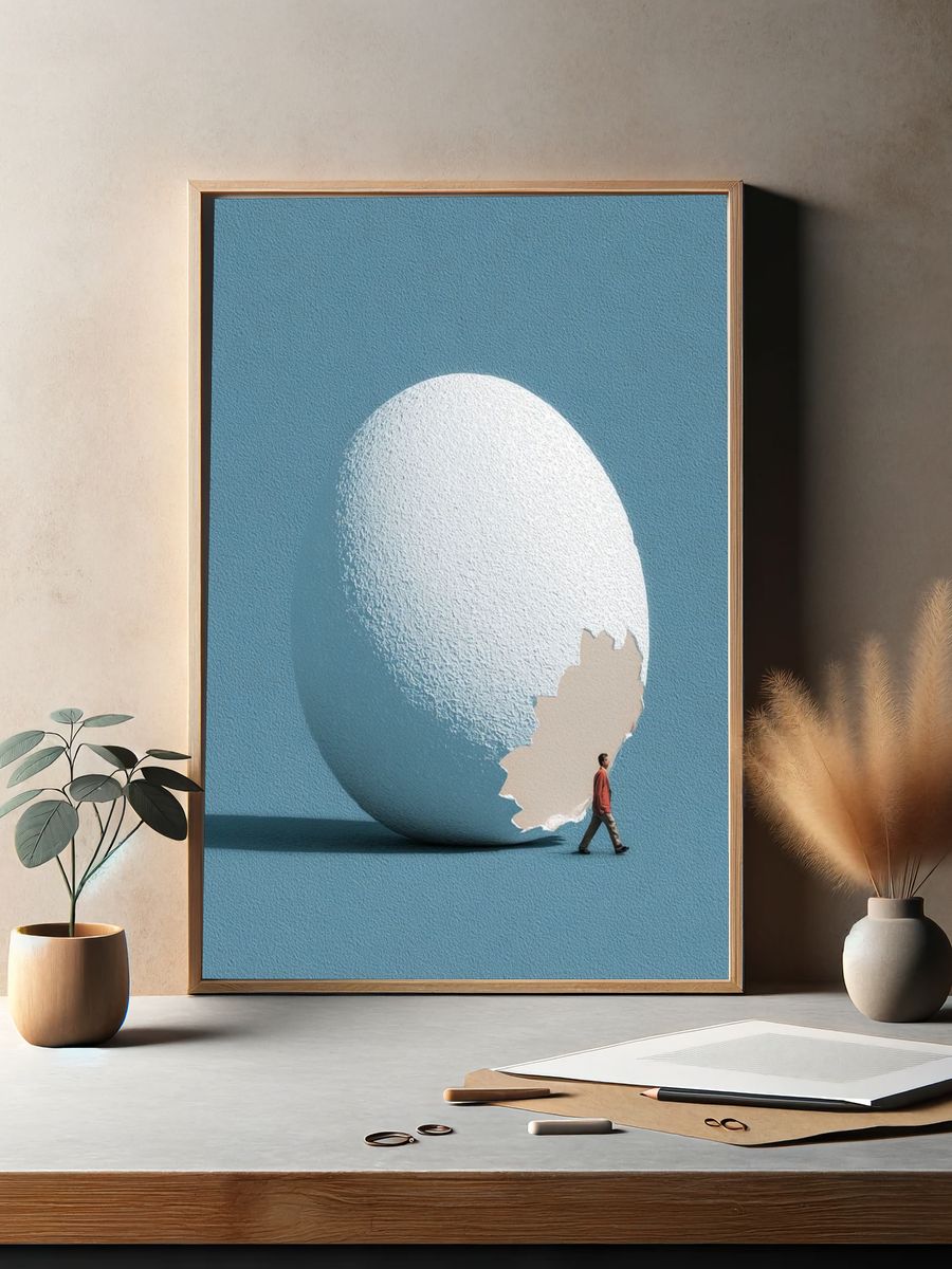 Egg and Figure Surrealism Print. — room view 2