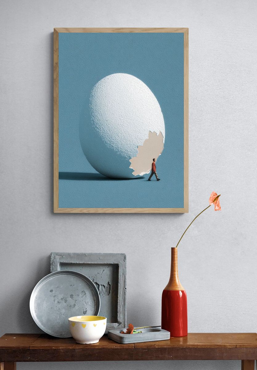 Egg and Figure Surrealism Print. — room view 3