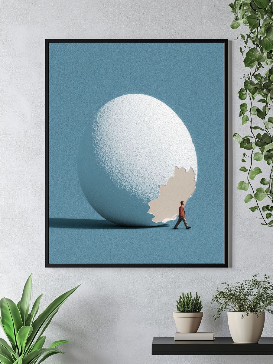 Egg and Figure Surrealism Print. — room view 4