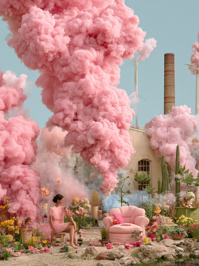 Pink Smoke Garden Surrealism Print. poster detail