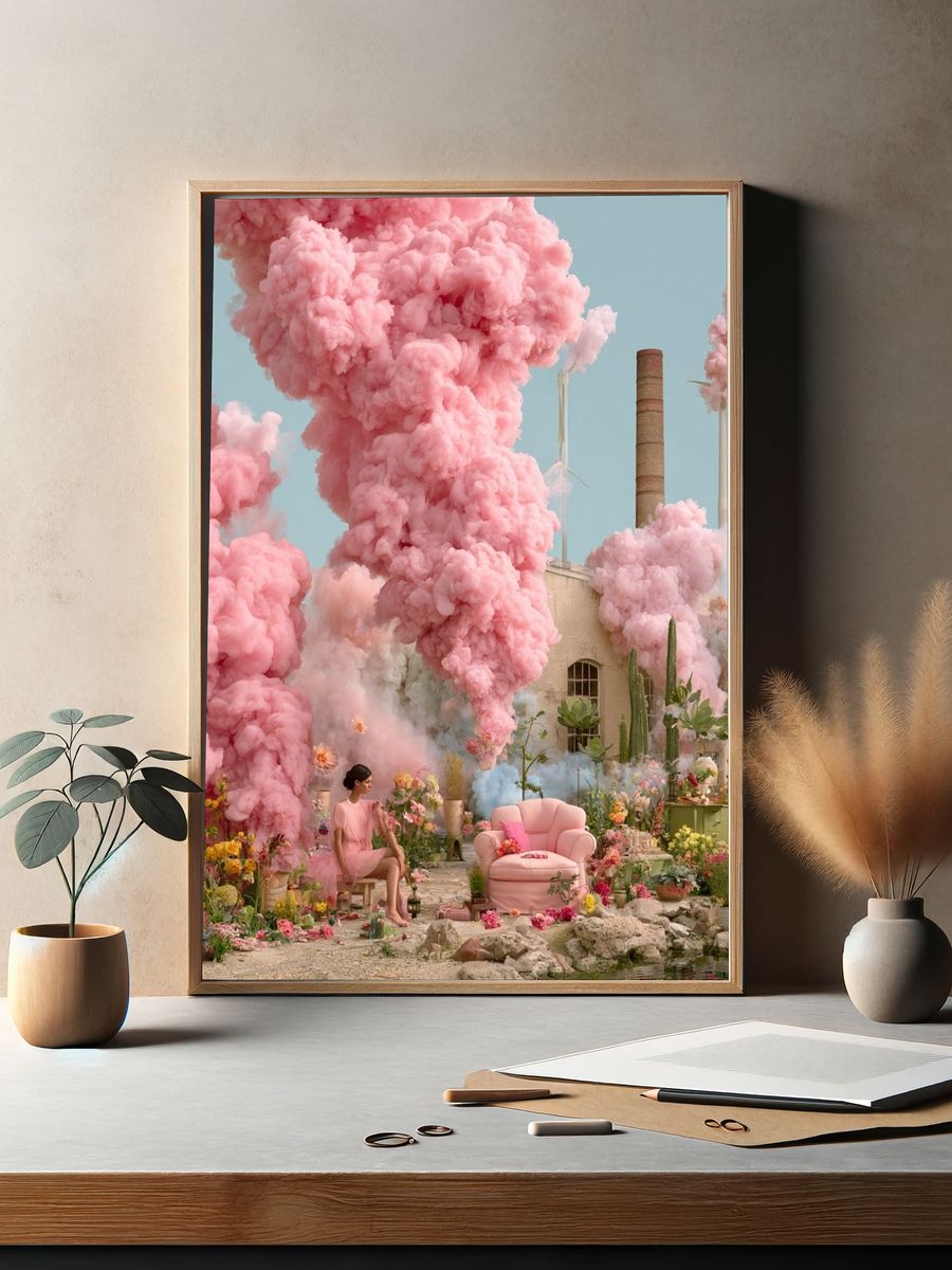 Pink Smoke Garden Surrealism Print. — room view 2