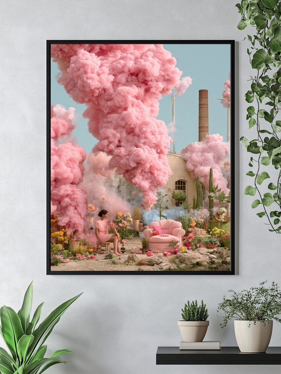 Pink Smoke Garden Surrealism Print. — room view 4