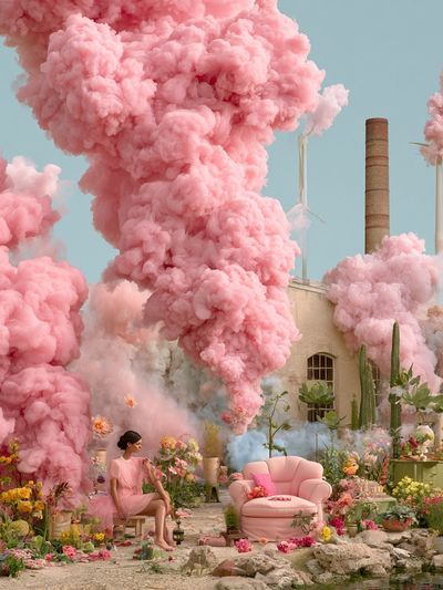 Pink Smoke Garden Surrealism Print. poster