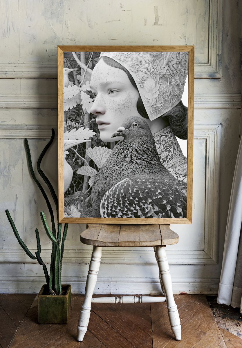 Surreal Bird Portrait Print. — room view 1