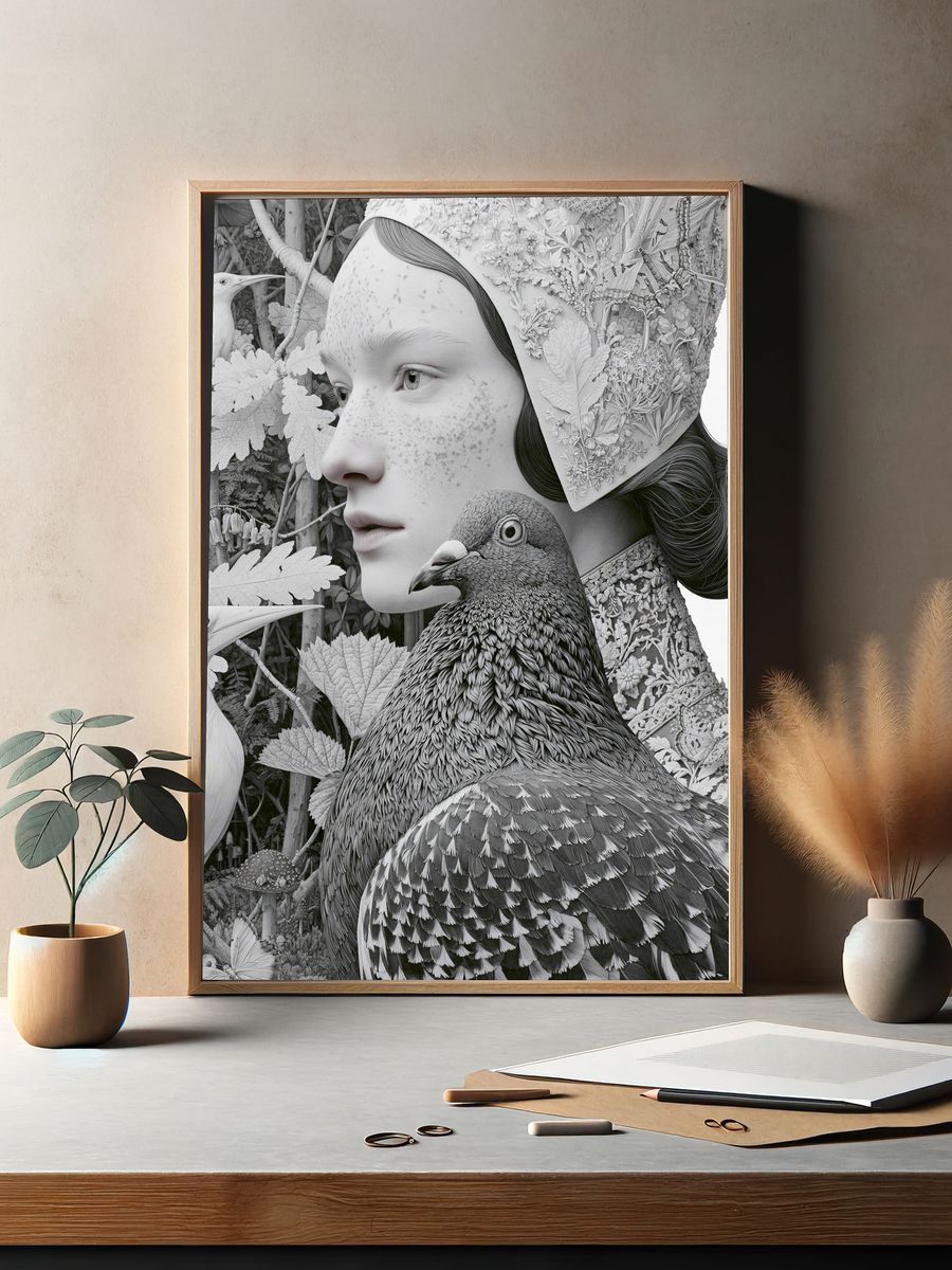 Surreal Bird Portrait Print. — room view 2