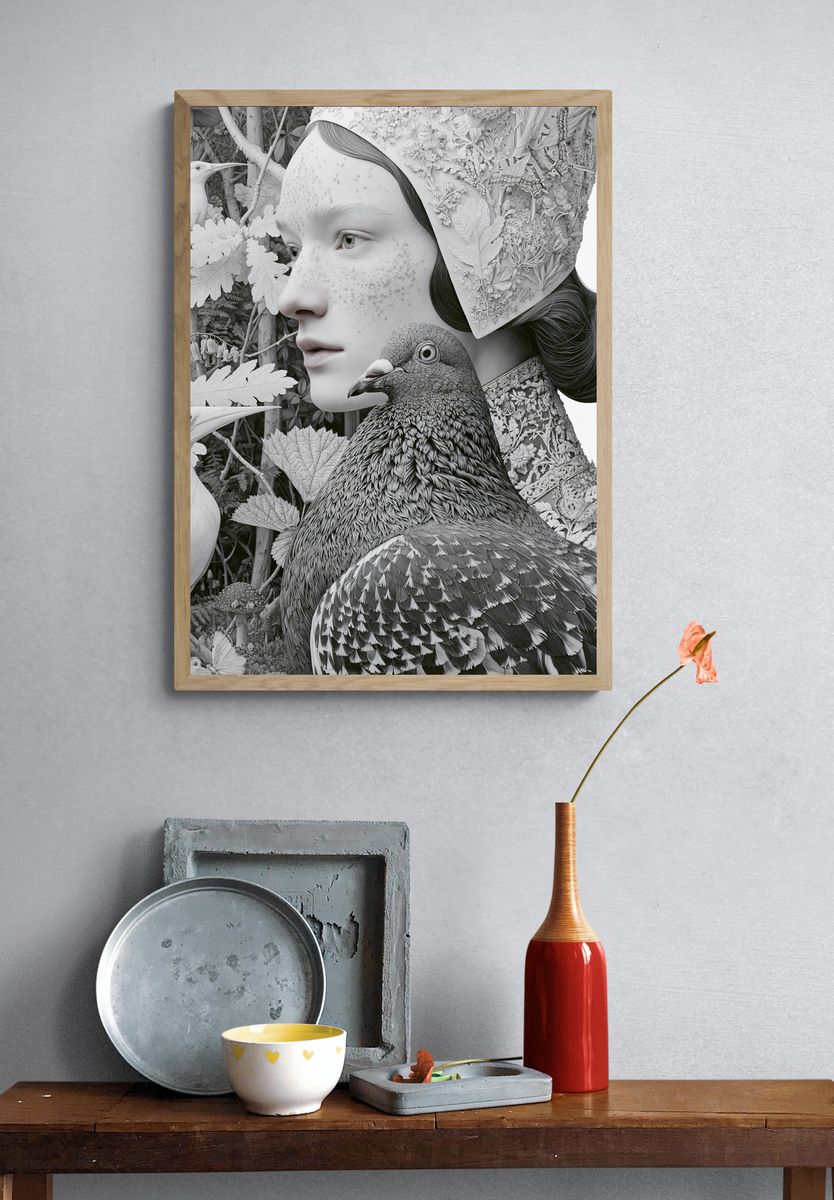 Surreal Bird Portrait Print. — room view 3
