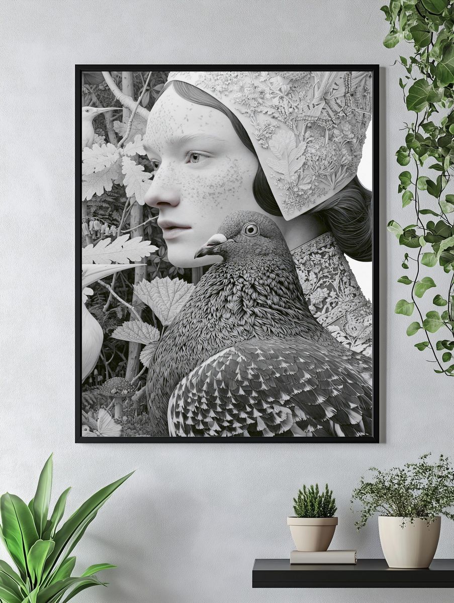 Surreal Bird Portrait Print. — room view 4