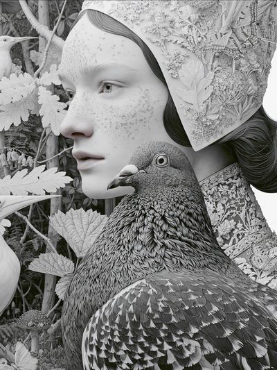 Surreal Bird Portrait Print.