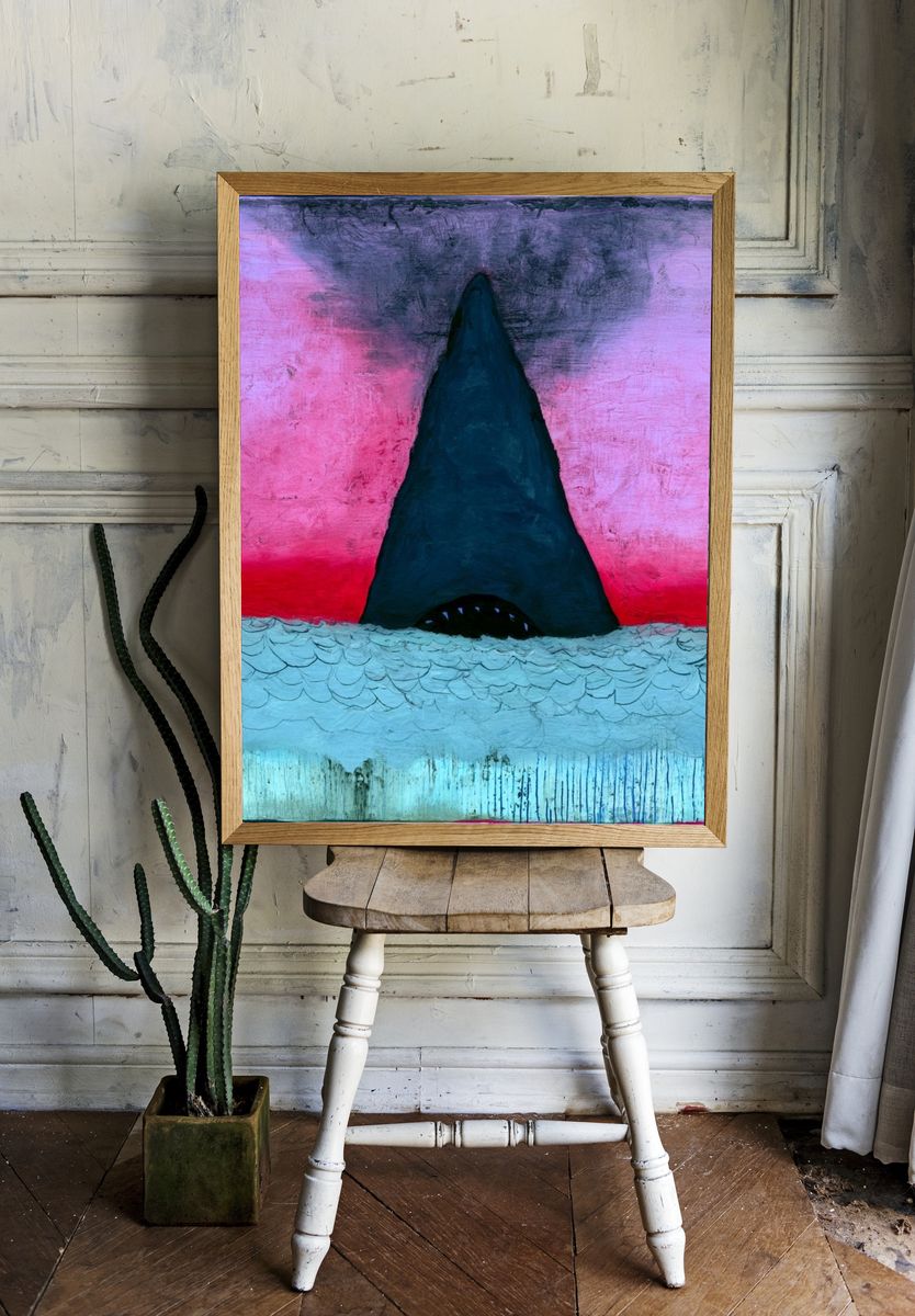 Shark Fin Surrealism Print. room preview