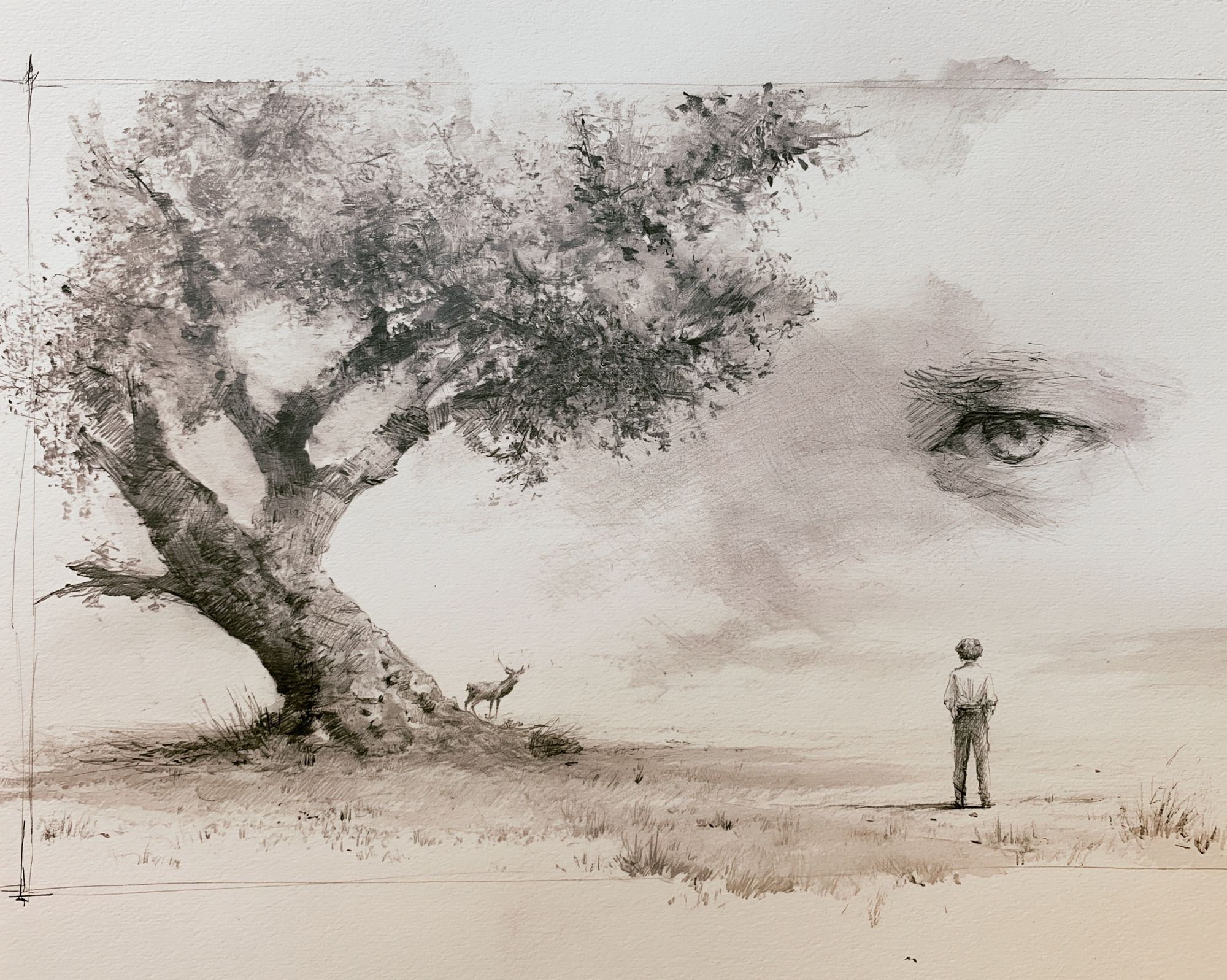 Surreal Tree and Eye Illustration Poster. poster — fine-art art