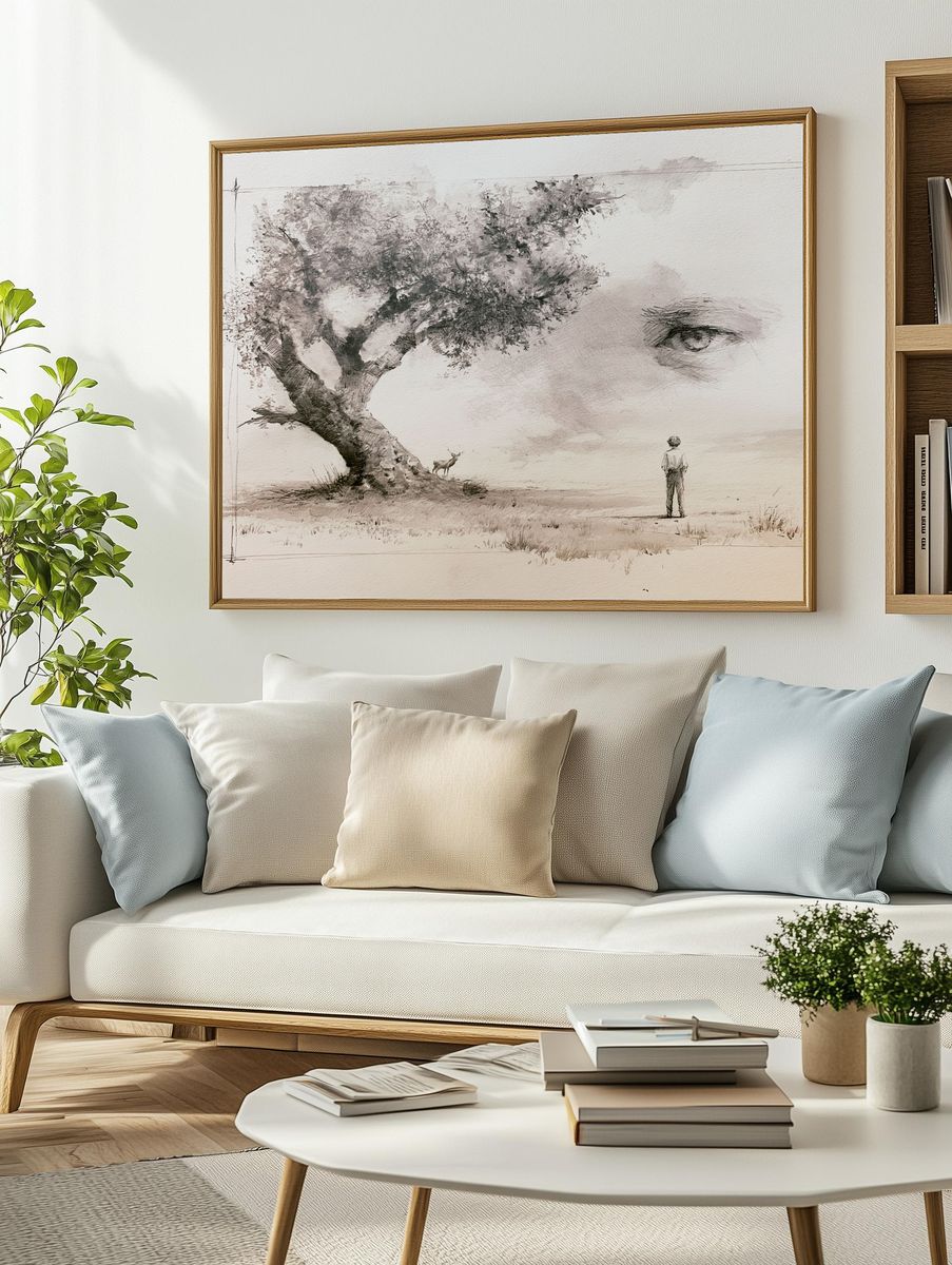 Surreal Tree and Eye Illustration Poster. — room view 2