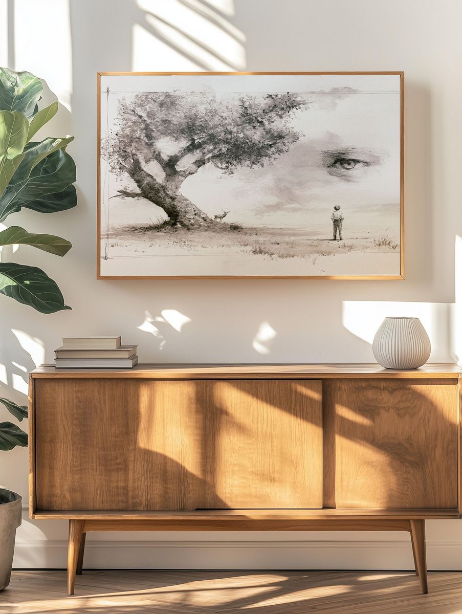 Surreal Tree and Eye Illustration Poster. — room view 3