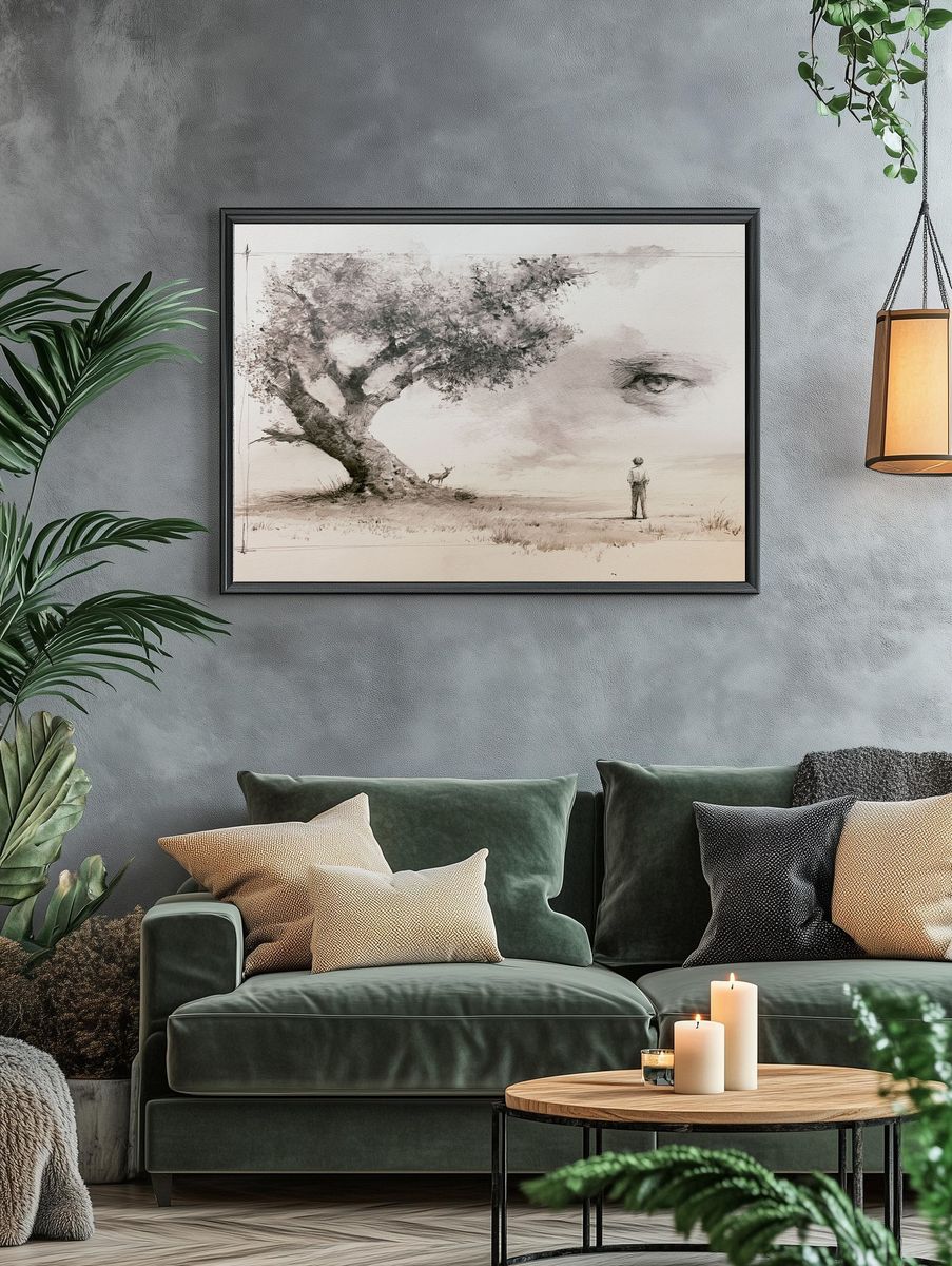 Surreal Tree and Eye Illustration Poster. — room view 4