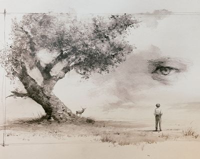 Surreal Tree and Eye Illustration Poster. poster