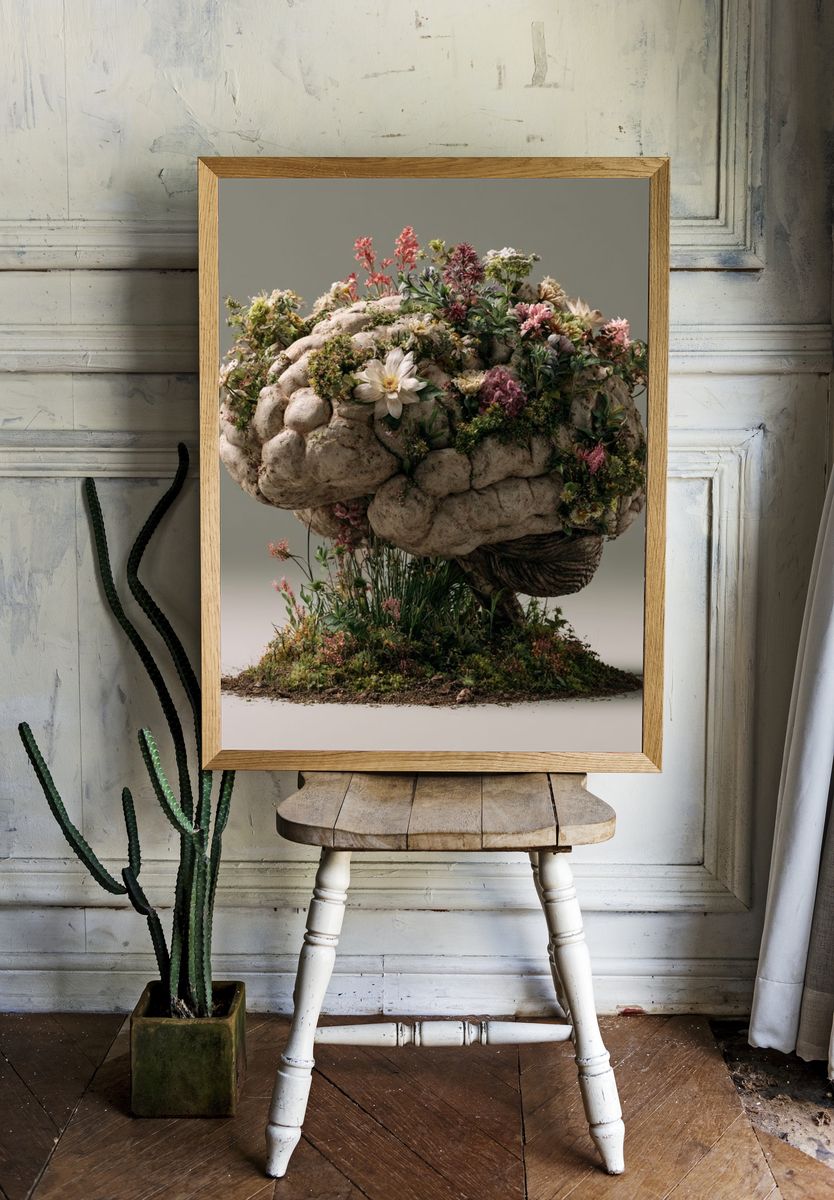 Floral Brain Surrealism Print. room preview