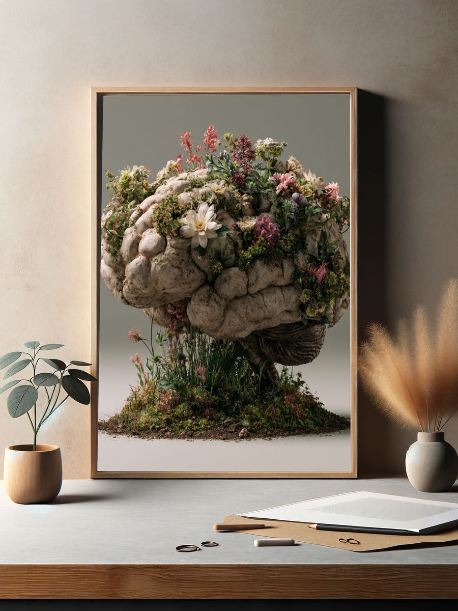 Floral Brain Surrealism Print. — room view 2
