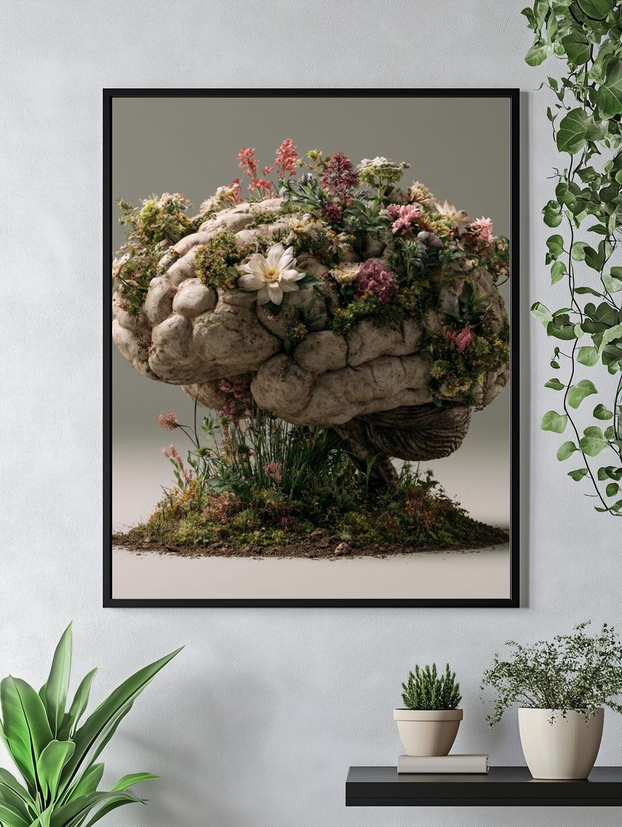 Floral Brain Surrealism Print. — room view 4