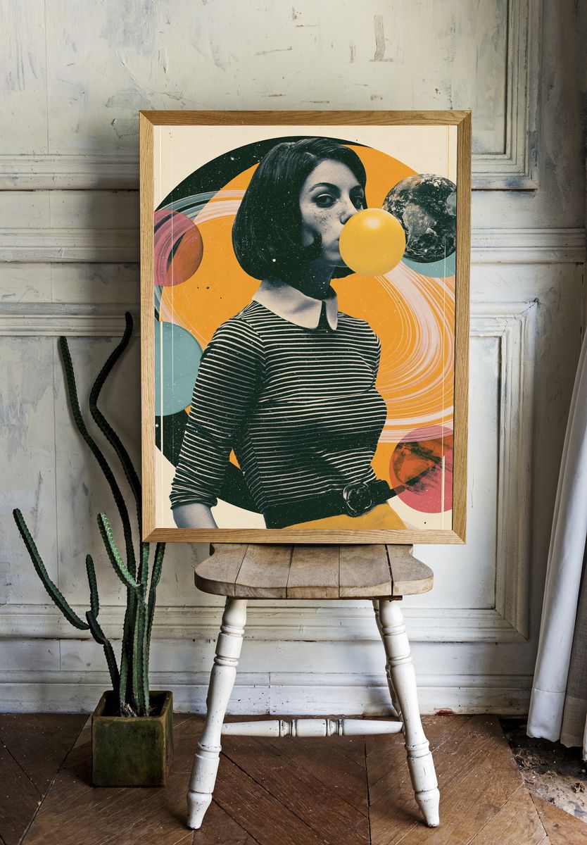 Retro Space Girl Collage Poster. — room view 1