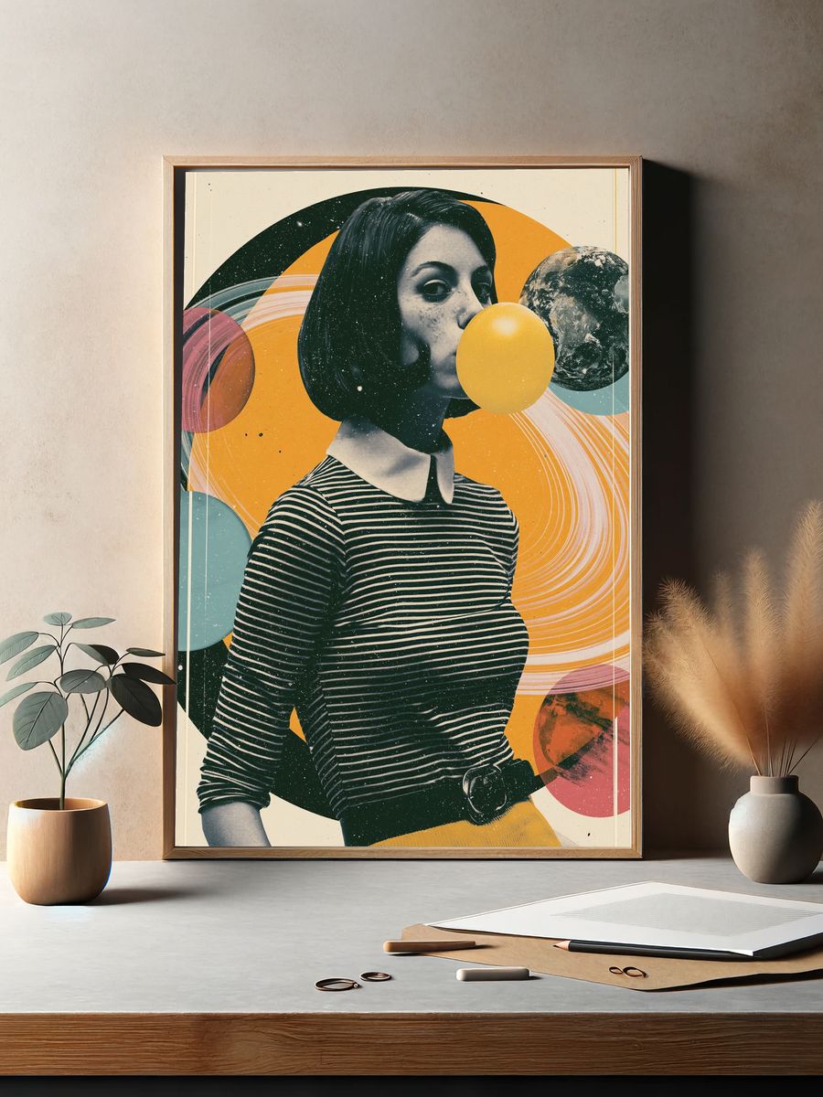 Retro Space Girl Collage Poster. — room view 2