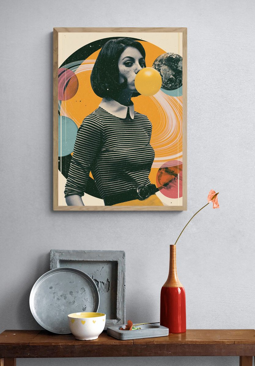 Retro Space Girl Collage Poster. — room view 3