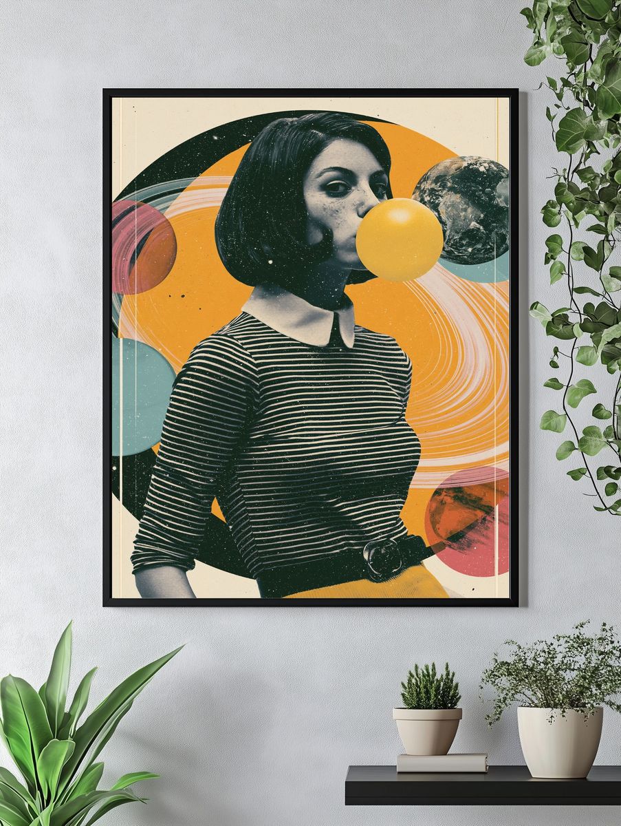 Retro Space Girl Collage Poster. — room view 4