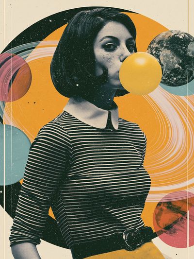 Retro Space Girl Collage Poster.