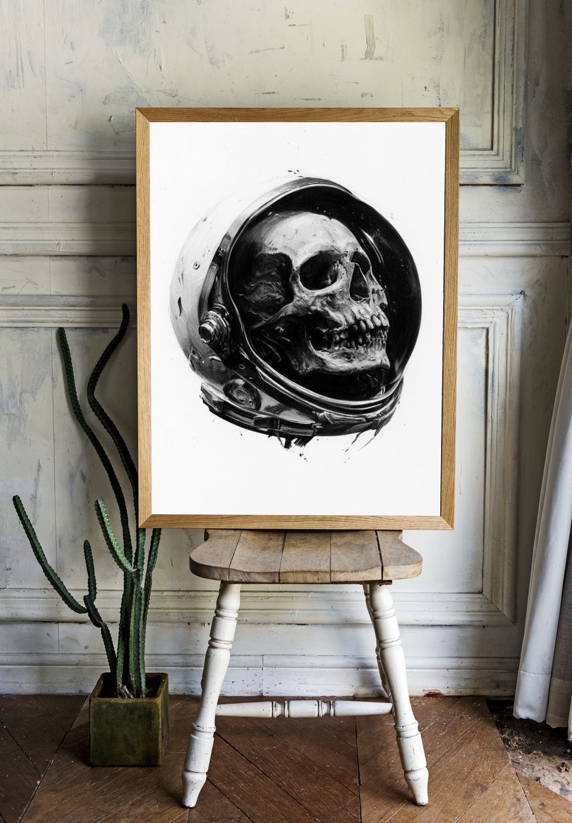 Astronaut Skull — Surrealism Print. — room view 1