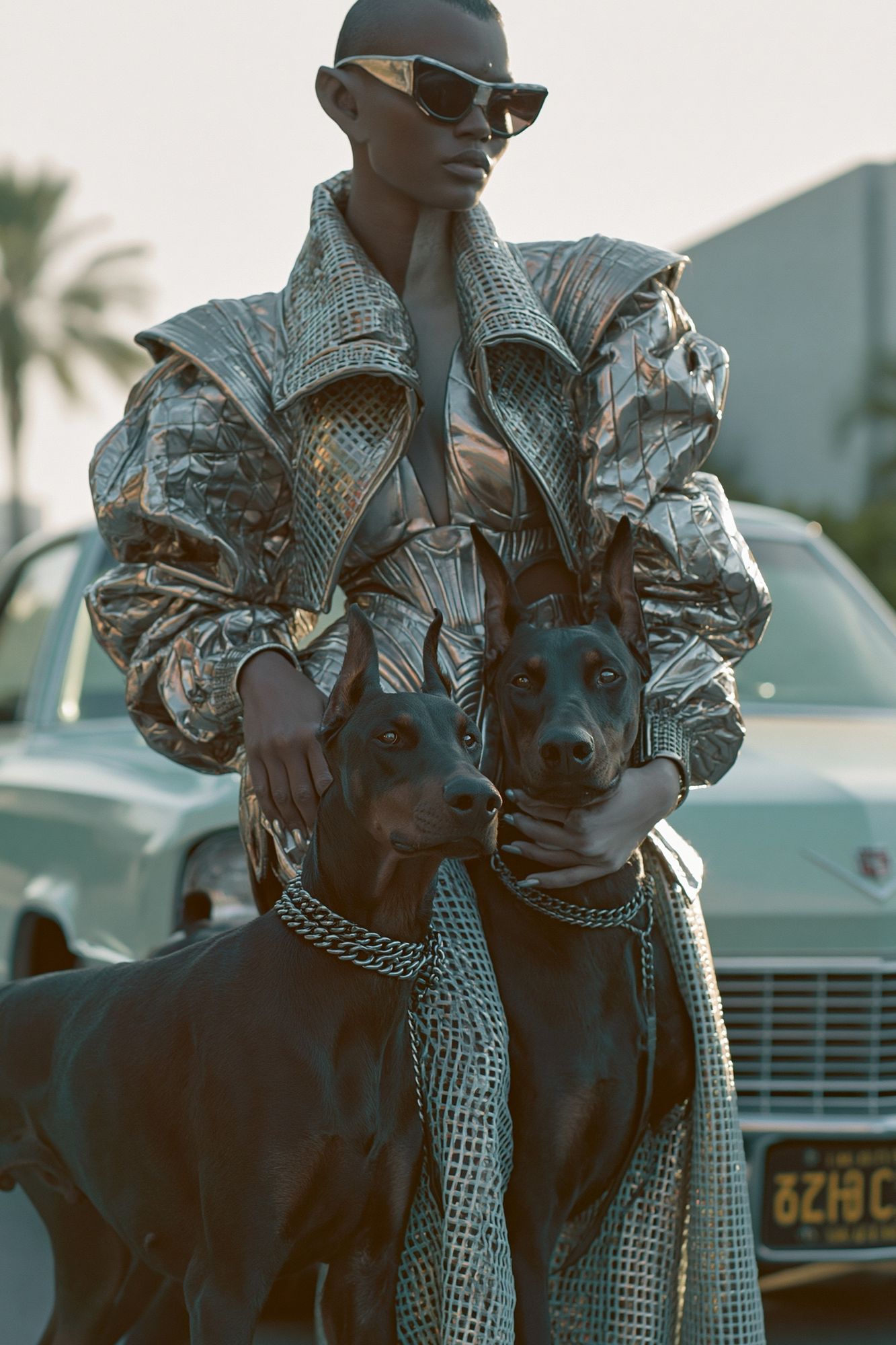Fashion Portrait with Dobermans Poster. poster detail