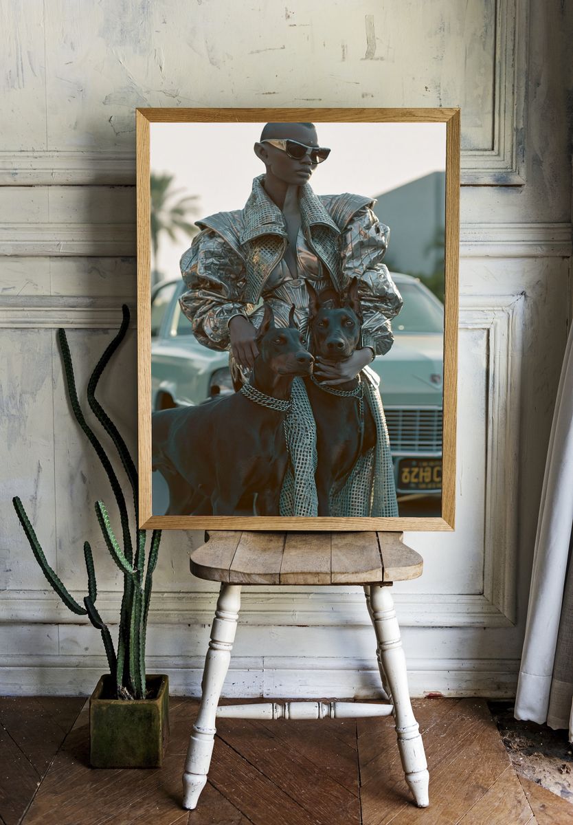 Fashion Portrait with Dobermans Poster. room preview