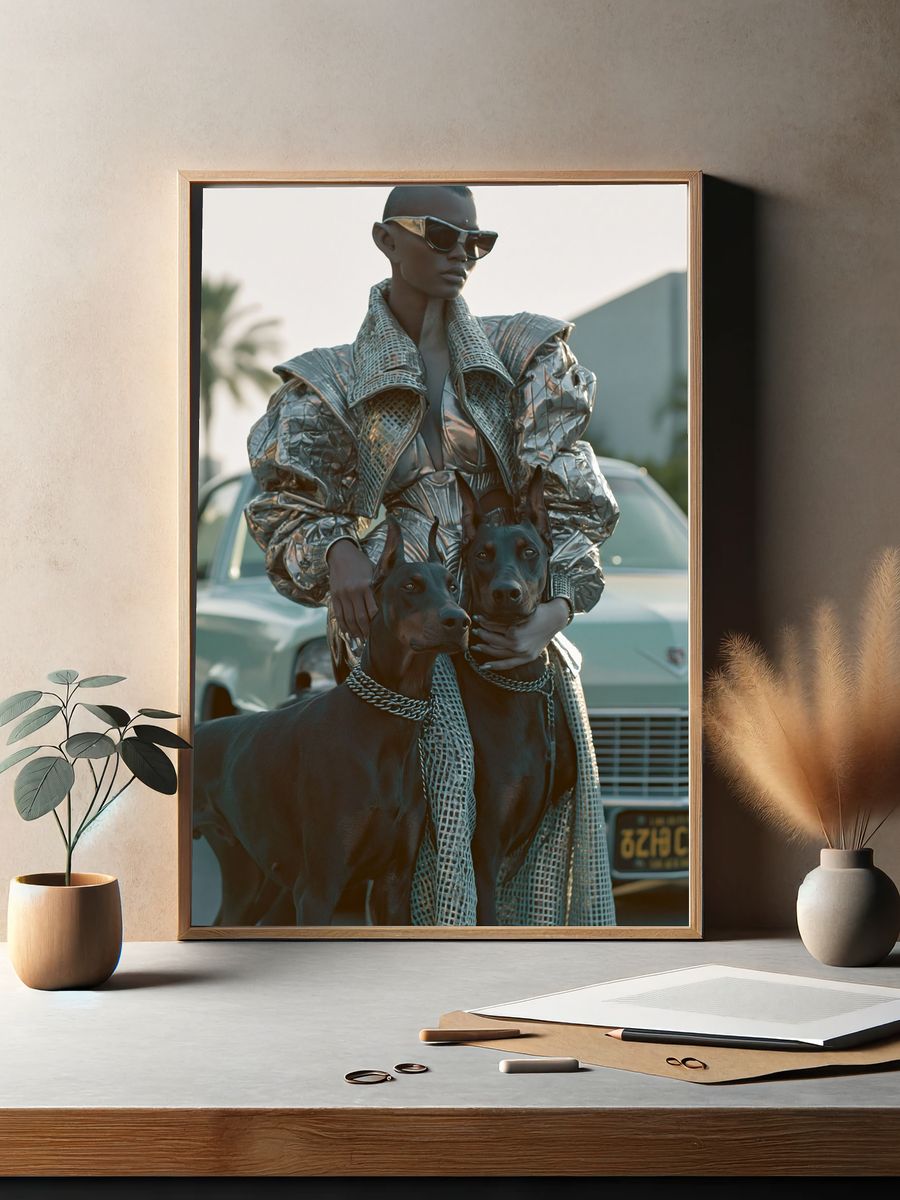 Fashion Portrait with Dobermans Poster. — room view 2