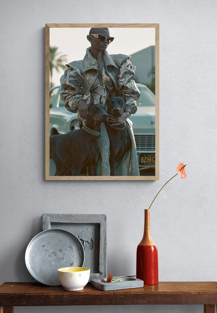 Fashion Portrait with Dobermans Poster. — room view 3