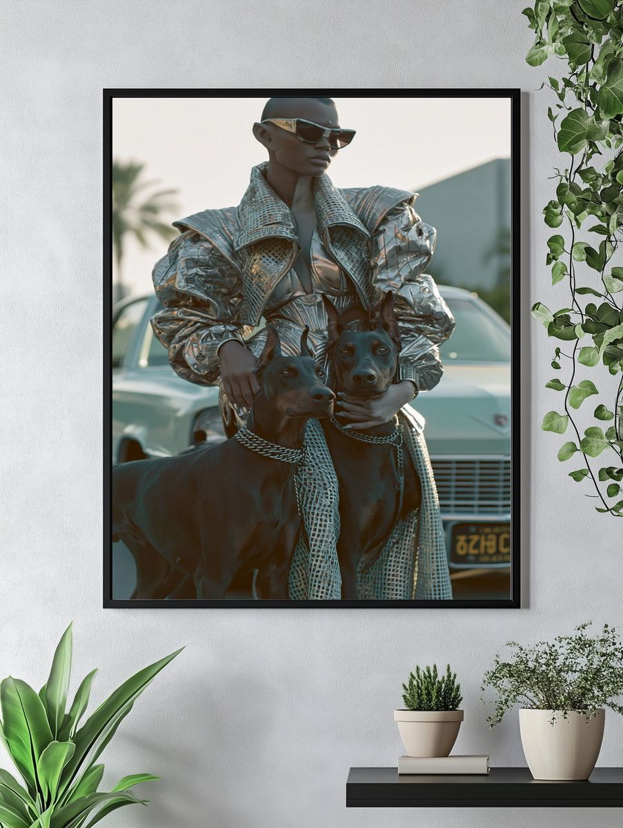 Fashion Portrait with Dobermans Poster. — room view 4