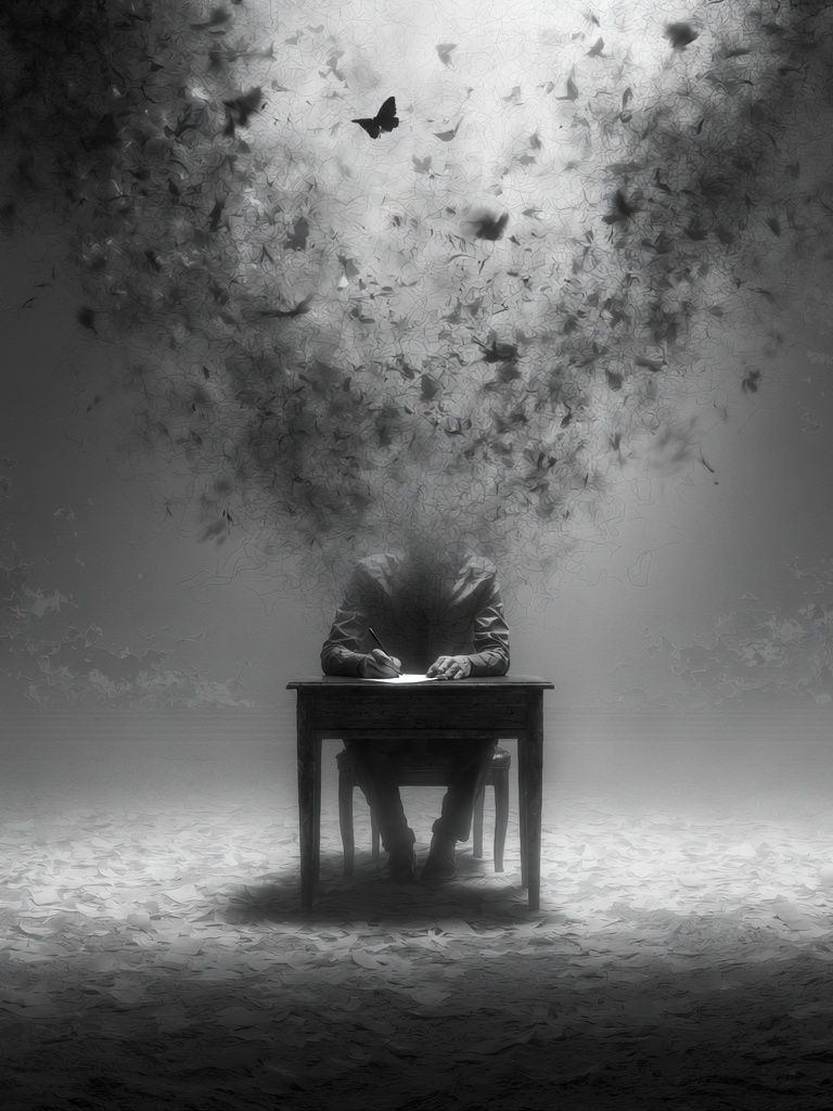 Surreal Writer in Monochrome Print. poster — fine-art art
