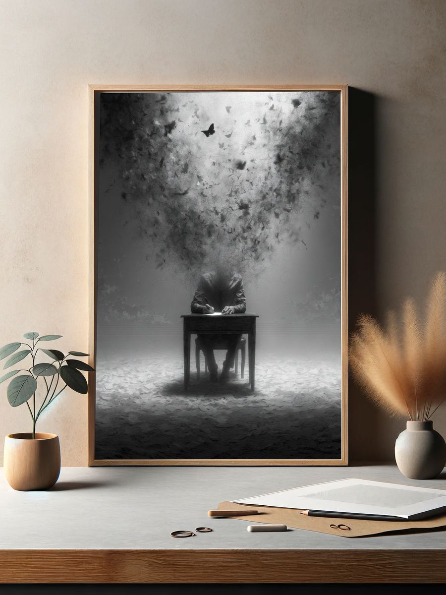 Surreal Writer in Monochrome Print. — room view 2