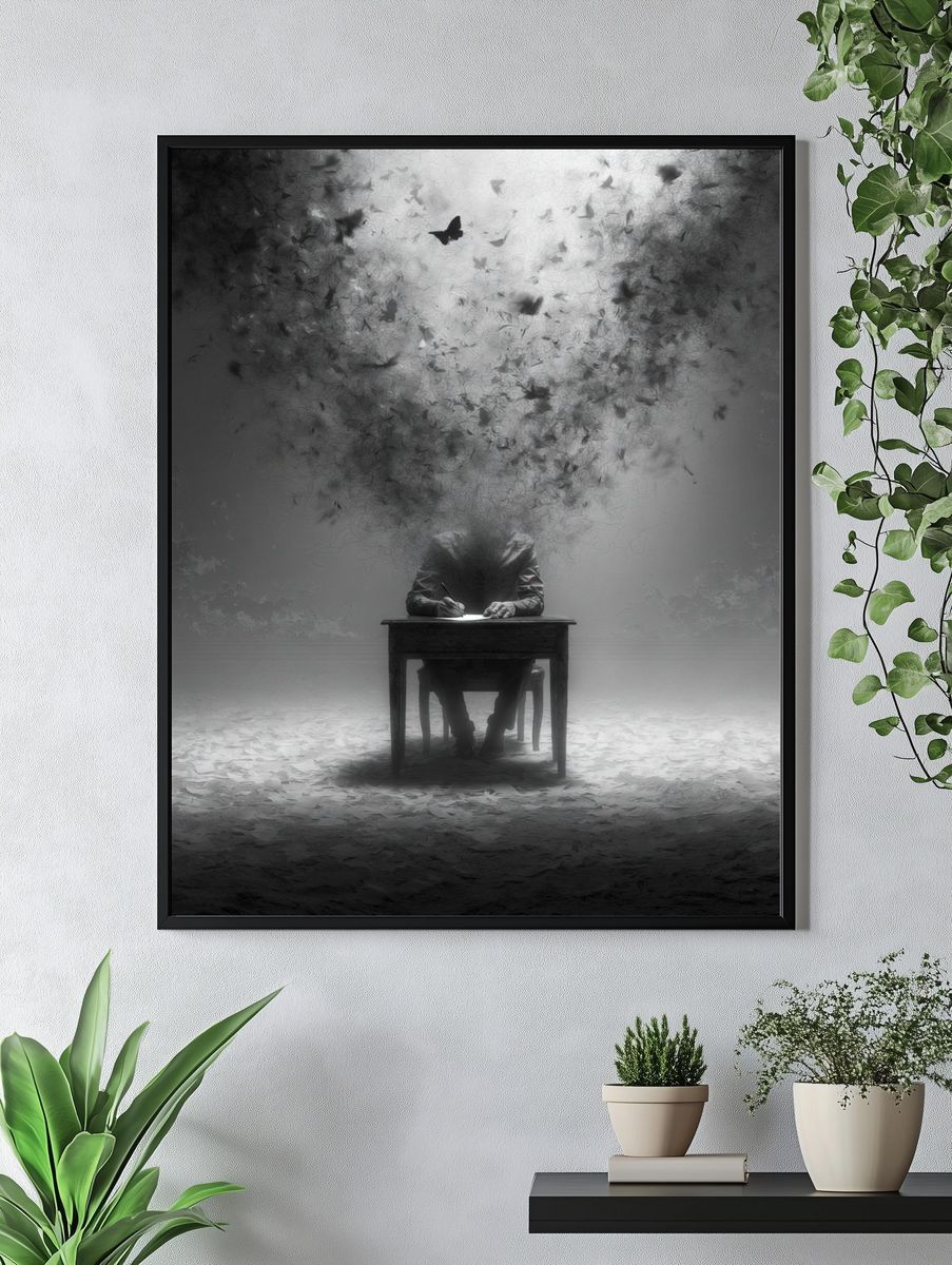 Surreal Writer in Monochrome Print. — room view 4