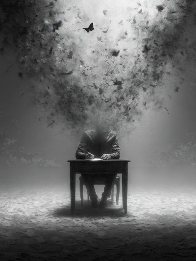 Surreal Writer in Monochrome Print.
