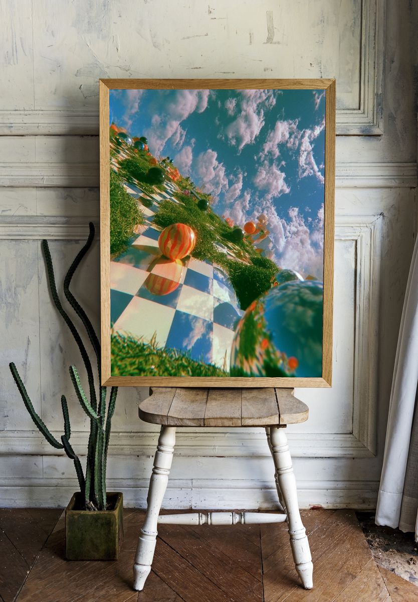Surreal Checkerboard Sky Poster. — room view 1