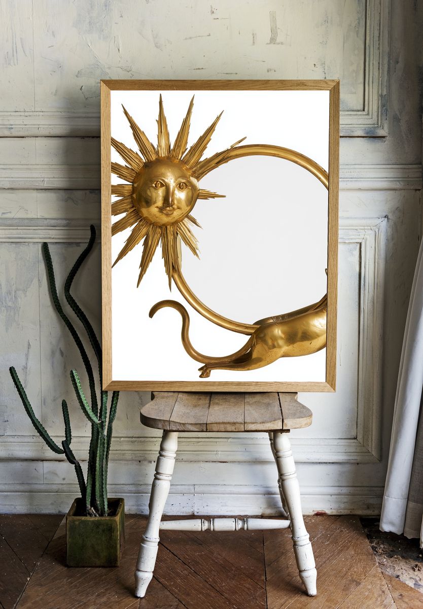Golden Sun and Cat Surreal Print. — room view 1