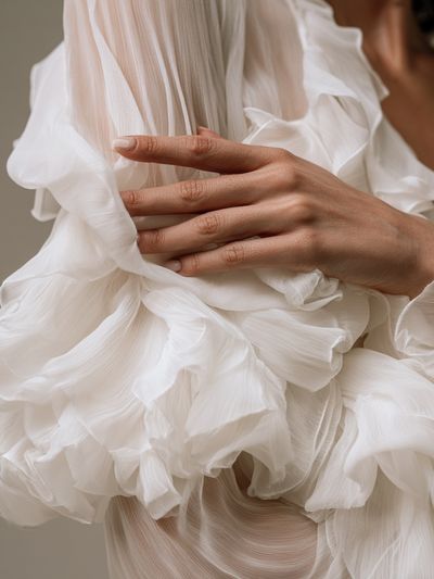 White Ruffled Fabric Fashion Poster.