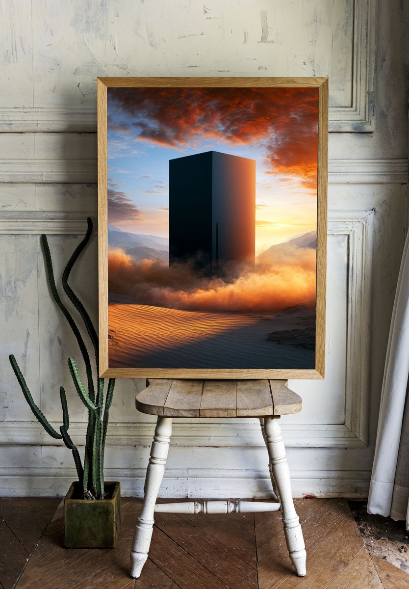 Desert Monolith Surrealism Print. — room view 1