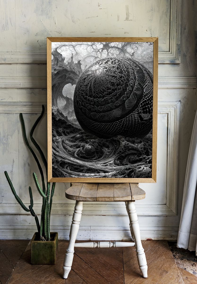 Dark Orb Surrealism Print. room preview